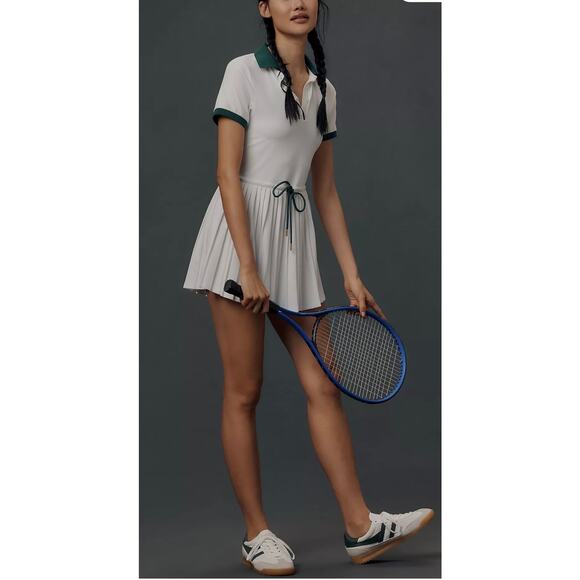 Varley Paloma Short-Sleeve Court Mini Dress White/Forest - M - Picture 1 of 9